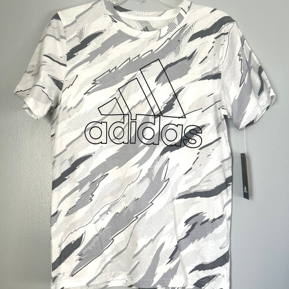 Boy's Adidas White/Gray T-shirt Large L/G 14/16